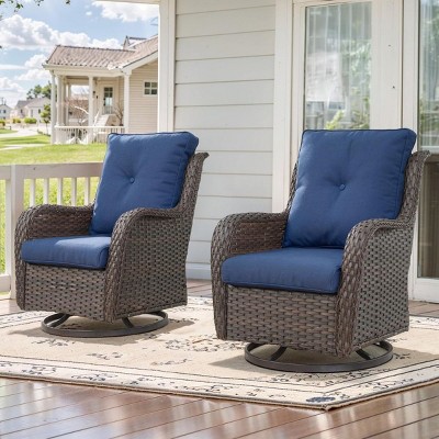 Set of 2 Outdoor Swivel Rocker Patio Chairs with Cushioned Seats,Wicker All-Weather Porch Deck Garden Furniture-The Pop Home