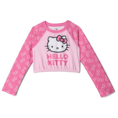 Hello Kitty Little Girls Raglan Rash Guard and Bikini Bottom UPF 50+ Swim Set Logo Pink 7-8 — фото 3