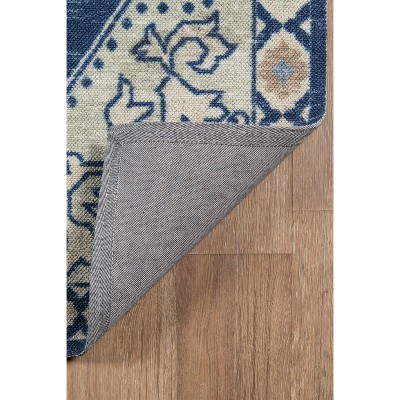 Navy Blue Wool Blend Medallion Area Rug, 7'9" x 9'10"