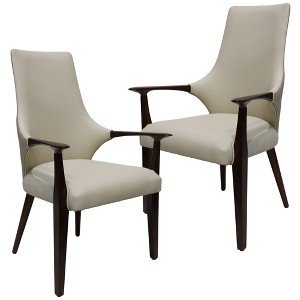 LeisureMod Elm Modern Dining Arm Chair in Leather Upholstery with Wood Legs for Mid-Century Kitchen and Home, Set of 2 - 1 of 4
