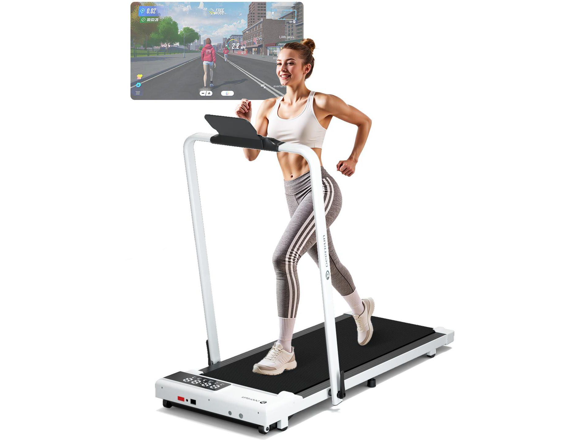 DeerRun 3 in 1 Walking Pad Treadmill, 300 Weight Capacity Foldable Treadmill, 3.0HP Low Noise Under Desk Treadmills (White))