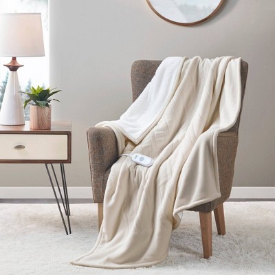 Luxurious Tan Fleece to Sherpa Electric Heated Throw Blanket
