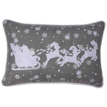 Indoor Christmas 'Santa Sleigh & Reindeers' Gray Rectangular Throw Pillow  - Pillow Perfect