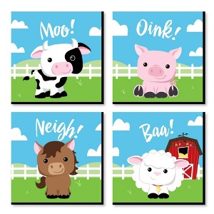 Big Dot of Happiness Farm Animals - Barnyard Kids Home Decor - 11 x 11 inches Nursery Wall Art - Set of 4 Prints for baby's room - 1 of 4