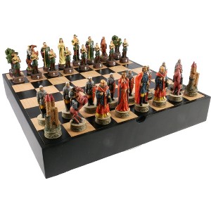 WorldWise Imports Chess Set -Robin Hood Resin Chessmen on Black/Maple Chest - 1 of 4