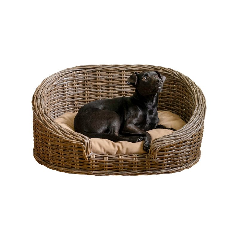 Curvy Classic Handwoven Rattan Dog Bed with Machine-Washable Cushion, 1 of 7