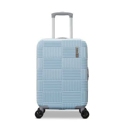 American Tourister NXT Checkered Hardside Carry On Spinner Suitcase - Pale Blue/Elemental Blue