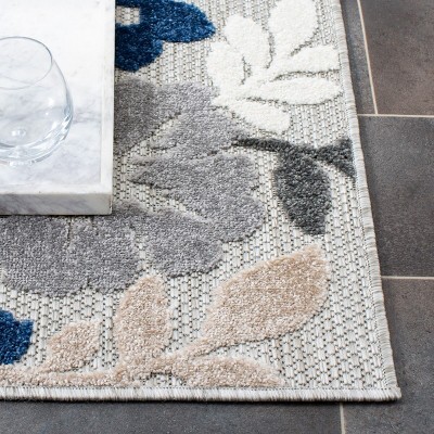 Blue Floral Synthetic Easy Care Stain-resistant Rug