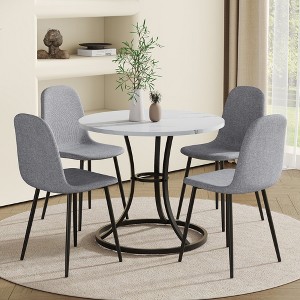 KTMBDW Dining Chairs Set of 5, Modern Circular Dining Table, Paired With 4 Linen-Cotton Material High Resilience Dining Chair with Metal Leg - 1 of 4