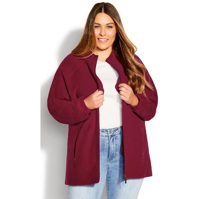 Women's Plus Size Polar Fleece Zip Jacket - plum | AVENUE, 1 of 4