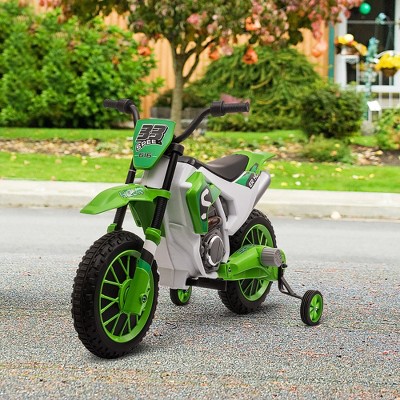 Green 12V Electric Kids Ride-On Motorcycle with Training Wheels