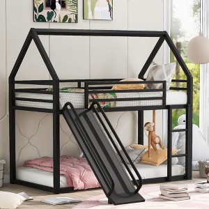 NicBex Twin over Twin Bunk Bed with Guardrail and Slide,Metal House Loft Bed with Ladder,Modern Bunk Beds,Noise Reduced Bunk Beds for Bedroom - 1 of 4