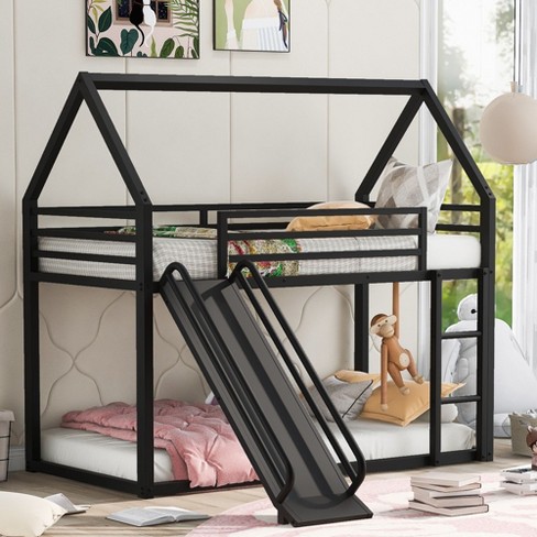 NicBex Twin over Twin Bunk Bed with Guardrail and Slide,Metal House Loft Bed with Ladder,Modern Bunk Beds,Noise Reduced Bunk Beds for Bedroom - image 1 of 4