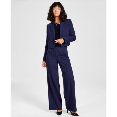 Calvin Klein Womens Cropped Stripe Open Front Blazer Jacket