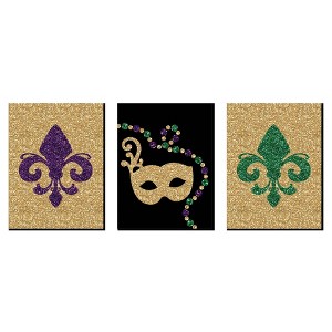 Big Dot of Happiness Mardi Gras - Fleur de Lis Wall Art, New Orleans Decor, & Masquerade Themed Room Home Decorations - 7.5 x 10 inches - Set of 3 - 1 of 4