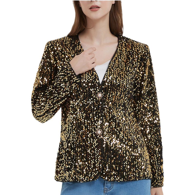 Anna-Kaci Women's Sequins Blazer Cardigan Jacket Open Front Casual Shiny Coat, 1 of 5