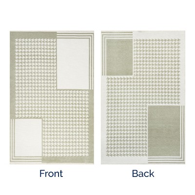 Green and White Geometric Reversible 4' x 6' Area Rug