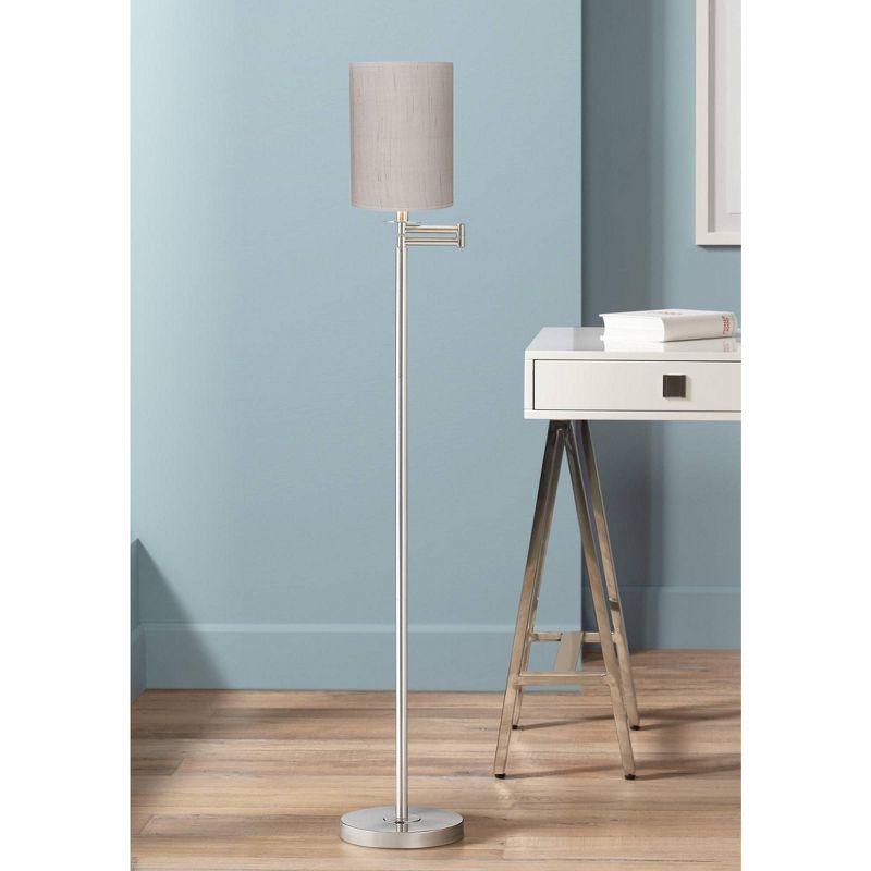 360 Lighting Modern Swing Arm Floor Lamp 60.5" Tall Brushed Nickel Ivory Natural Linen Cylinder Shade for Living Room Reading Bedroom Office, 2 of 4