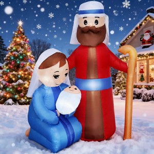 Joyfy 6 FT Tall Christmas Nativity Inflatable Decoration, Jesus Family Inflatable with Built-in LEDs for Xmas Party Indoor Outdoor Yard Garden Décor - 1 of 4