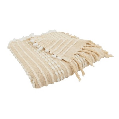 50x60 Cozy Cabin Textured Striped Fringe Throw Blanket Natural - Saro  Lifestyle : Target