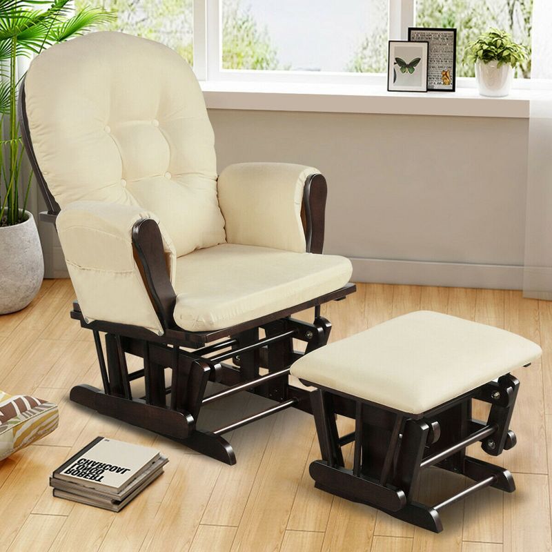 Costway Glider and Ottoman Cushion Set Wood Baby Nursery Rocking Chair, 2 of 11