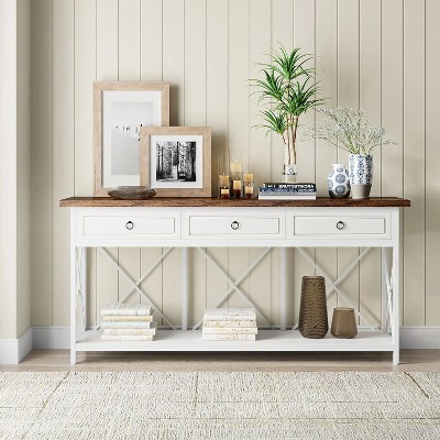 Hommoo 70.9" Farmhouse Console Table with 3 Drawers