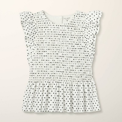 Girls' Adaptive Mini Polka Dot Flutter Short Sleeve Smocked Peplum Shirt - kate spade new york x Target Cream/Black