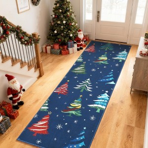 Christmas Area Rug, Xmas Tree Washable Soft Carpet with Non Slip Backing, Low Pile Stain Resistant Floor Mat for Living Room, Bedroom - 1 of 4