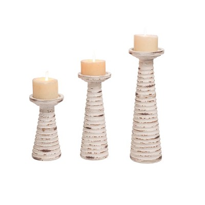 Transpac Resin 4 in. Off-White Spring Coastal Pillars Set of 3