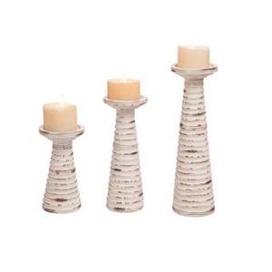 Transpac Resin 4 in. Off-White Spring Coastal Pillars Set of 3 - 1 of 2