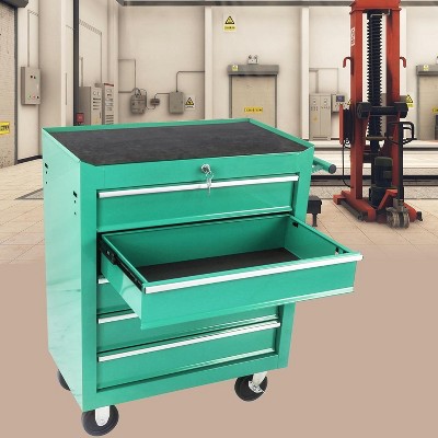 Rolling toolbox,5 lockable drawer toolboxes,metal,wheeled toolbox,simple assembly,green,used in warehouses,garages,workshops