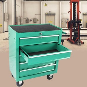 Rolling toolbox,5 lockable drawer toolboxes,metal,wheeled toolbox,simple assembly,green,used in warehouses,garages,workshops - 1 of 4