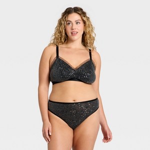 Women's Sequin Lace Bralette & Thong Underwear Set - Wild Fable™ - 1 of 3