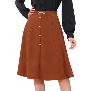 INSPIRE CHIC Women's A-Line Vintage High Waist Pleated Button Decor Midi Skirt - 1 of 4