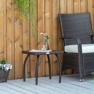Hand-Woven Brown PE Rattan Square Outdoor Side Table