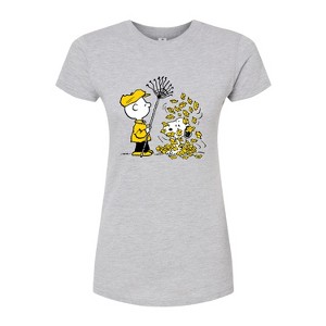 Women's - Peanuts - Charlie Brown Snoopy Fall Leaves Juniors Fitted Graphic T-Shirt - 1 of 4