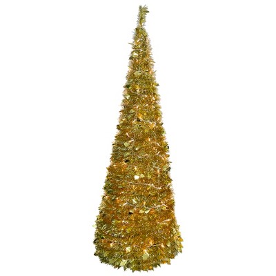 Northlight 6' Pre-Lit Gold Tinsel Pop-Up Artificial Christmas Tree, Clear Lights