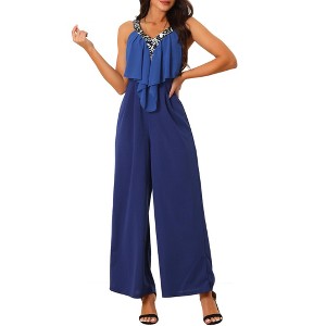 Seta T Women's V Neck Ruffle Front Sleeveless Summer Wide Leg Long Jumpsuit - 1 of 4