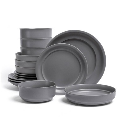 over&back 16pc Rimmed Hand-Finished Stoneware Dinnerware Set Semi-Matte
