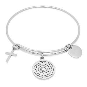 Steeltime Ladies stainless steel bracelet with our father, faith, and cross charms. Color Options: Silver, Gold - 1 of 4