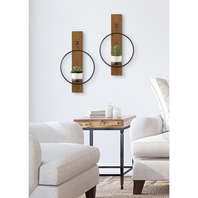 Rustic Brown Wood and Metal Wall Sconce with Glass Cylinder