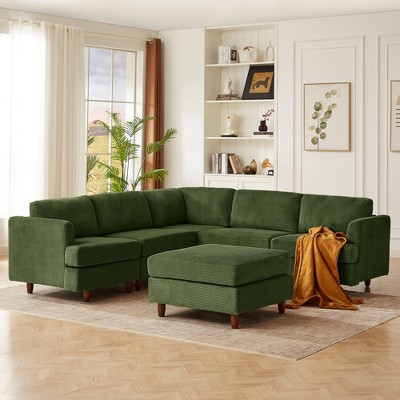 Modern Corduroy Upholstered 6-Seater Modular L-Shaped Sectional Sofa, 6-piece DIY Combinations Sofa