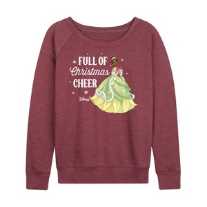 Women's - Disney - Full Of Christmas Cheer Tiana Lightweight French Terry Wide Neck Long Sleeve Shirt - 1 of 4