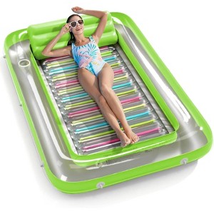 Jasonwell 4‑in‑1 Inflatable Tanning Lounger — Sun Tan Tub & Pool Raft, Water‑Filled Mat/Pad for Adults & Kids (Large) - Lime w reflective base - 1 of 4