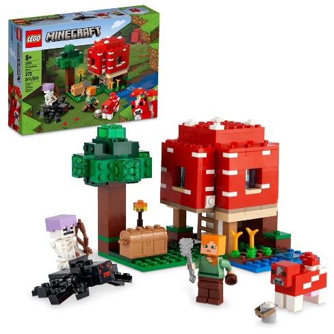 Building Toy for Kids Age 8 Mooshroom & Spider Jockey Figures Gift Idea with Alex LEGO 21179 Minecraft The Mushroom House Set