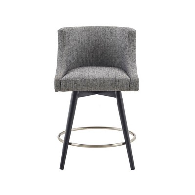 Powell Swivel Counter Height Barstool Gray: Upholstered, Nailhead Detail, Wood Legs