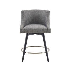 Powell Swivel Counter Height Barstool Gray: Upholstered, Nailhead Detail, Wood Legs - 1 of 4