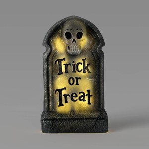 21" 'Trick or Treat' Lit Plastic Tombstones Halloween Decorative Prop Gray - Hyde and EEK! Boutique™ - 1 of 3