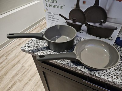 Goodful 10pc Cast Aluminum Ceramic Cookware Set Sage Green : Target