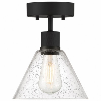 Matte Black Martini LED Semi-Flush Mount with Seeded Glass